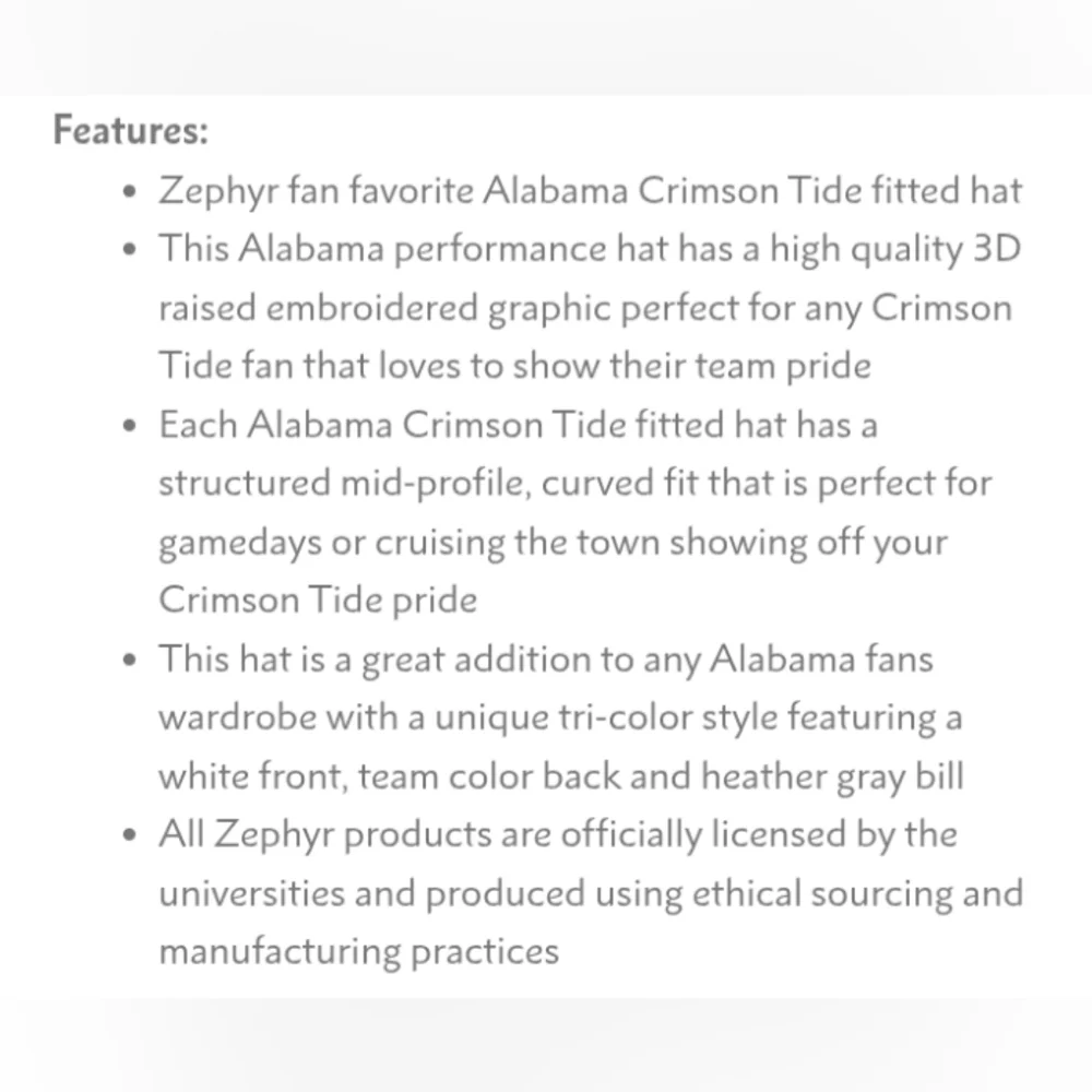 NWT Alabama Crimson Tide NCAA Zephyr Fitted Medium Hat Football Sports Red White